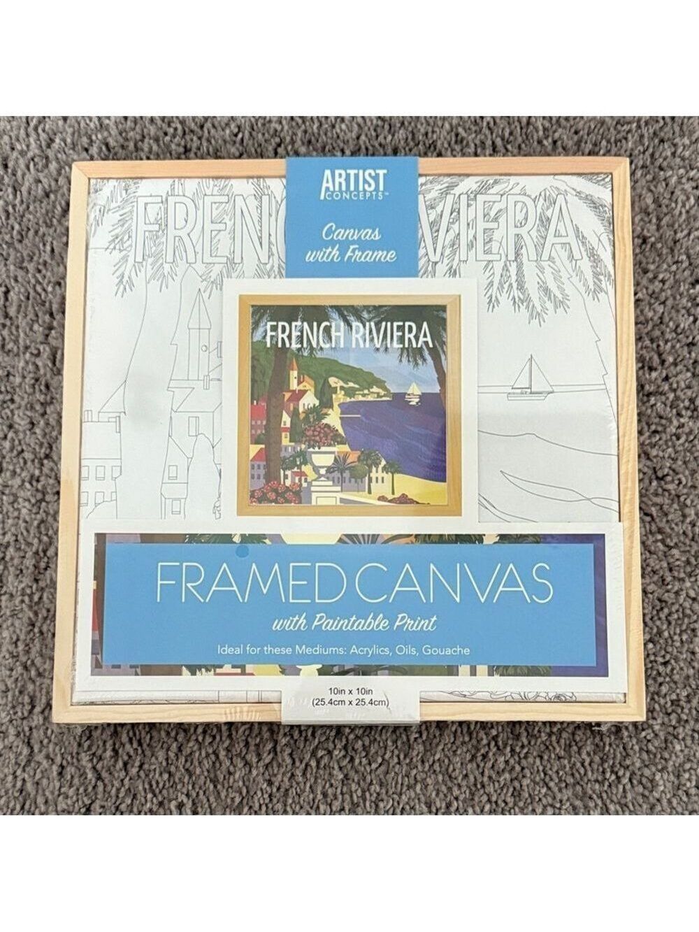 Artist Concepts French Riviera Framed Canvas Paintable 10x10 NWT Coastal Wall